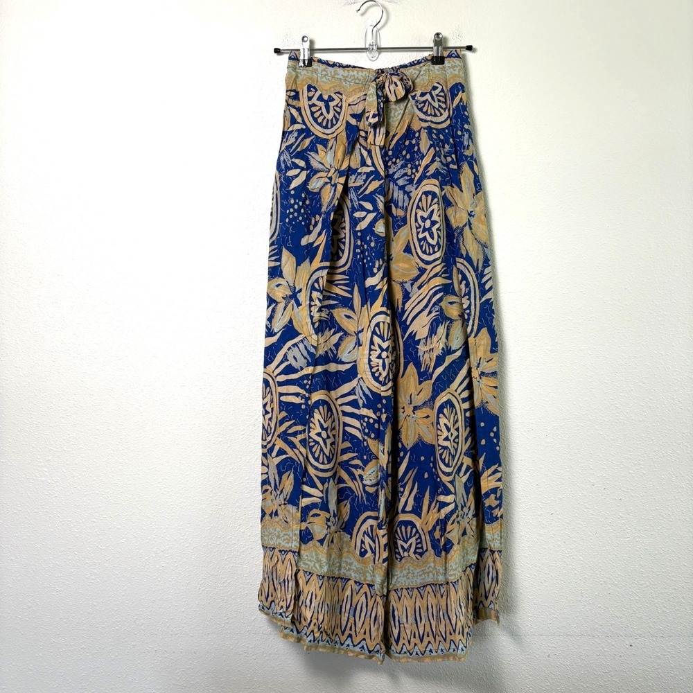 Rainbow Jo Maui Hawaii Harem Pants Size S Blue Yellow Aztec Geometric Pull On